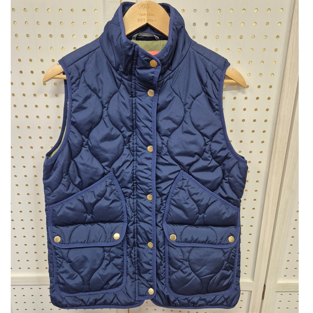 J.Crew Signature Puffer Vest Navy Blue Quilted PrimaLoft Women Medium